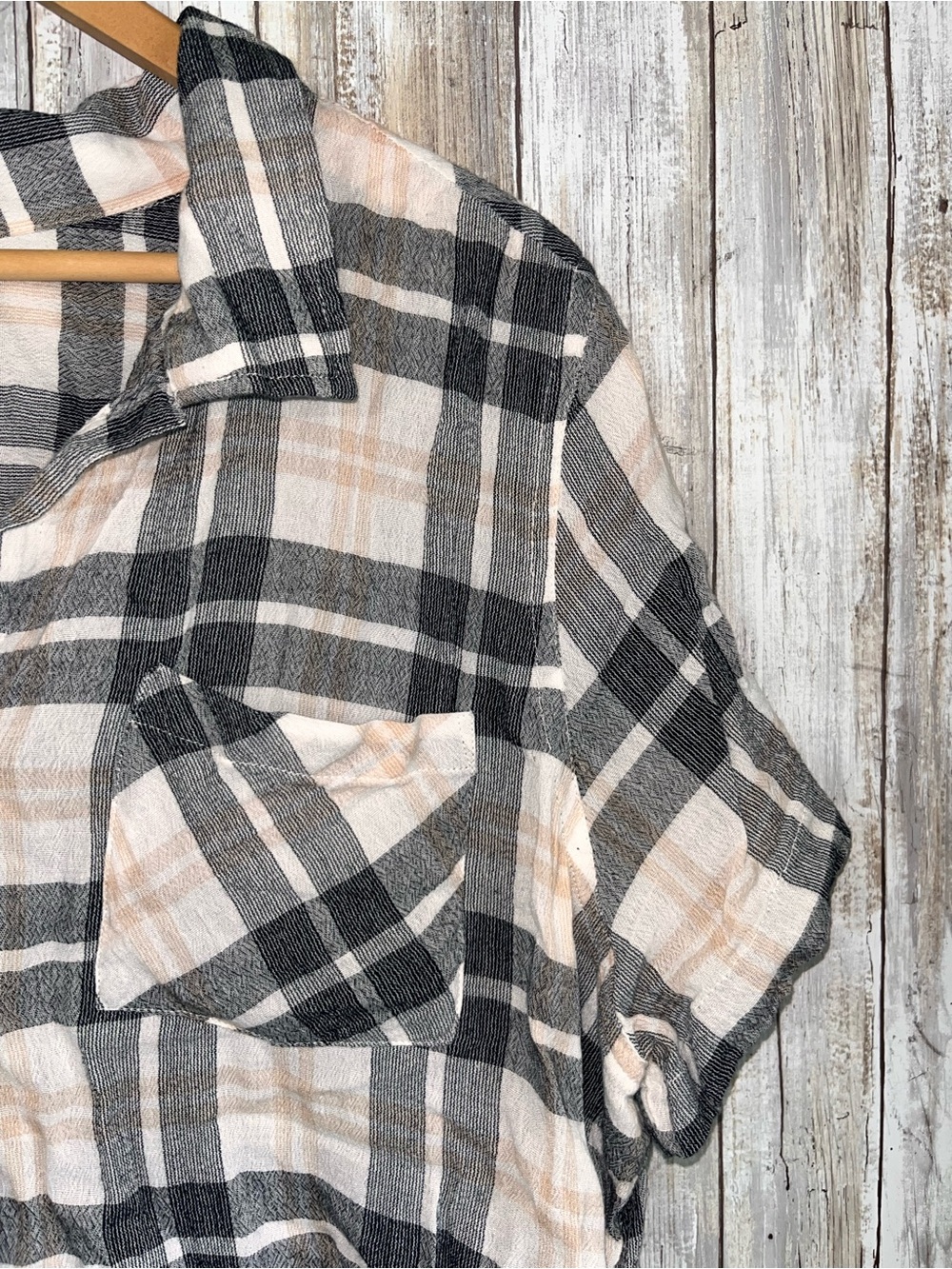 Lucky Brand Plaid Button Front Shirt Blouse Black Cream Blush XL - Picture 2 of 5